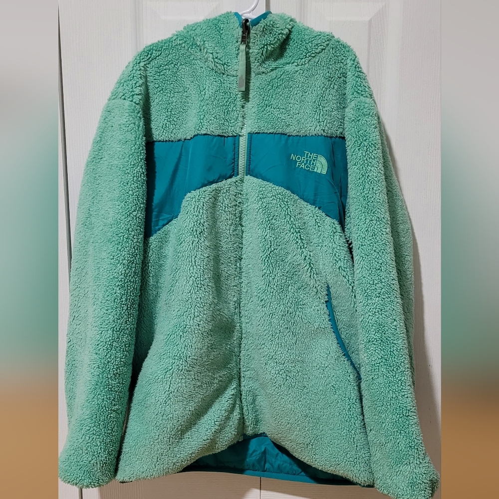 The North Face Reversible Mint Green Fleece Jacket Girls XL